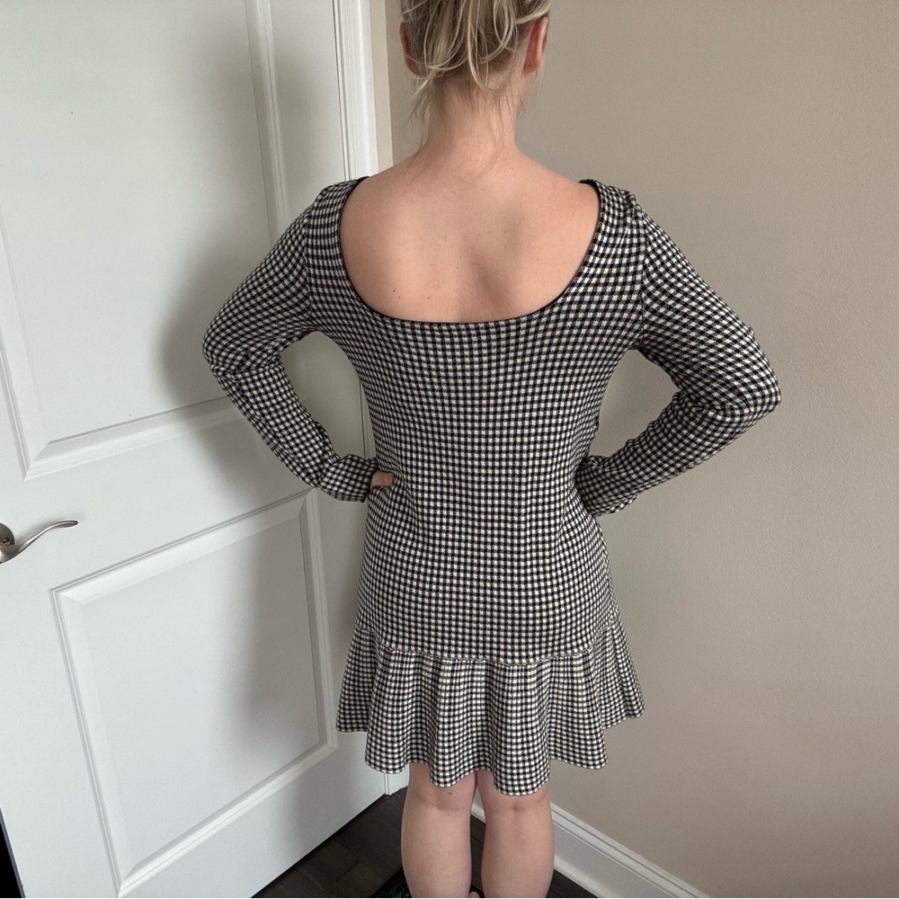 Red Valentino Long Sleeve Houndstooth Fit & Flare Stretch Dress - Picture 3 of 8